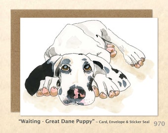 Great Dane Puppy Card Dog Card Cute Animal Card Customizable Blank Note Card Watercolor Art Card Greeting Card