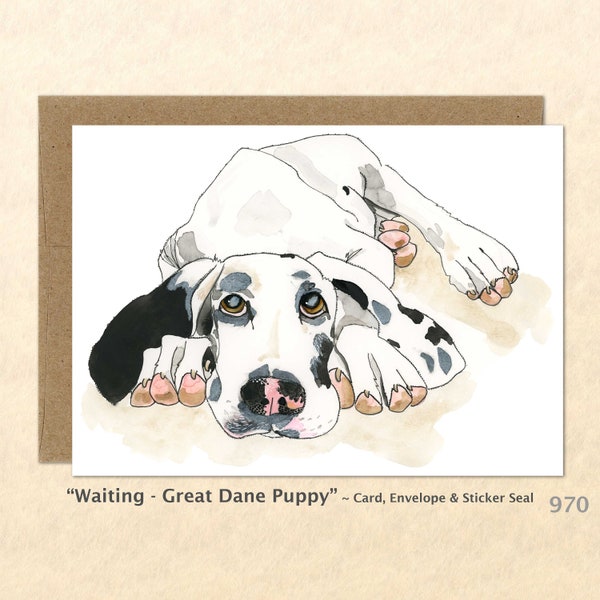 Great Dane Puppy Card Dog Card Cute Animal Card Customizable Blank Note Card Watercolor Art Card Greeting Card