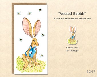 Vested Rabbit Note Card Bunny Rabbit Card Easter Card Customizable Blank Note Card Watercolor Art Card