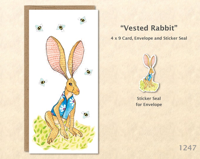 Vested Rabbit Note Card Bunny Rabbit Card Easter Card Customizable Blank Note Card Watercolor Art Card