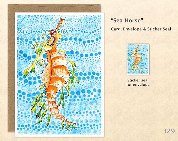 Sea Horse Note Card Beach Card Nautical Card Customizable Blank Note Card Watercolor Art Card Greeting Card