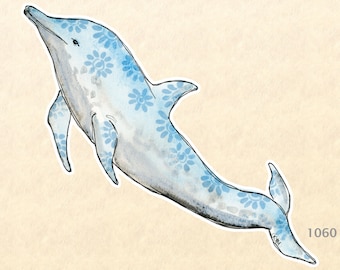 Flowered Dolphin Sticker Sea Life Sticker Laptop Sticker Scrapbooking Sticker