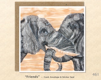 Elephant Friends Note Card Friendship Customizable Blank Note Card Watercolor Art Greeting Cards