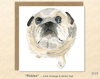 Pug Note Card  Dog Note Card Dog Cute Dog Greeting Card Blank Note Card Art Card Greeting Card Watercolor Card