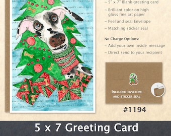 Great Dane Checking Out the Presents Under the Christmas Tree Holiday Note Card Blank Watercolor Card Art Card Note Card