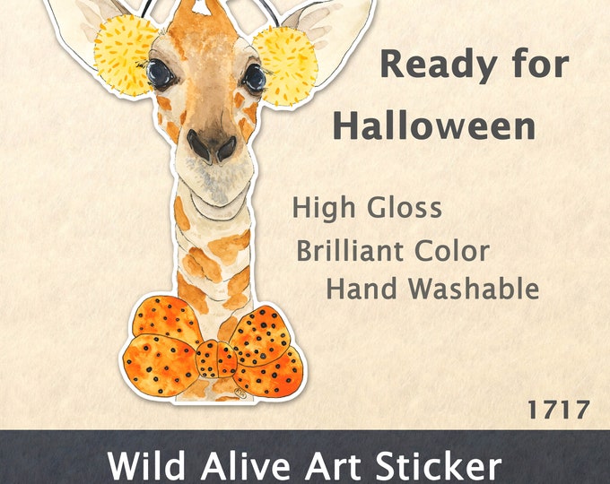 Giraffe Dressed for Halloween Sticker Giraffe in Halloween Costume Water Bottle Sticker Laptop Decal Watercolor Art Sticker