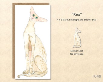 Devon Rex Cat Note Card Customizable Blank Note Card Watercolor Art Greeting Card
