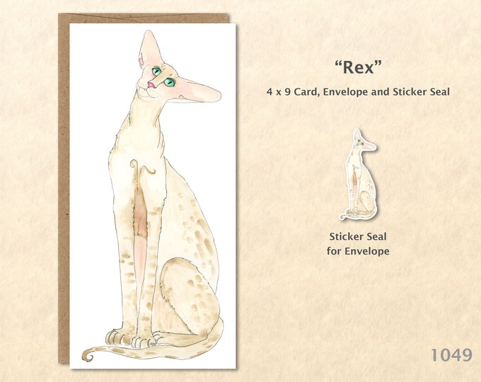 Devon Rex Cat Note Card Customizable Blank Note Card Watercolor Art Greeting Card