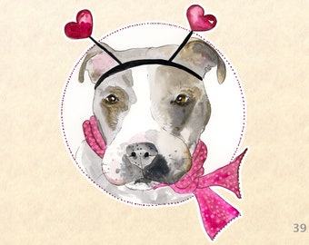 Dog Sticker Heart Sticker Cute Animal Sticker Love Sticker Valentine Sticker Watercolor Art Water Bottle Scrapbooking Journaling Sticker