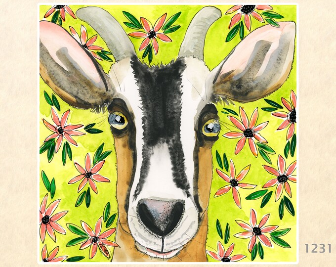 Goat and Flowers Sticker Flower Sticker Sticker Farm and Garden Sticker Farm Animals Sticker