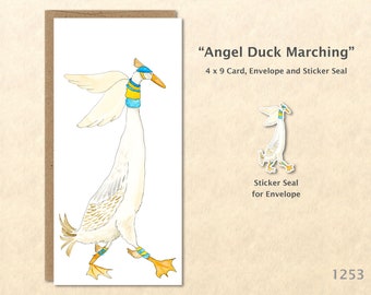 Angel Duck Marching Note Card Easter Card Customizable Blank Note Card Watercolor Art Card
