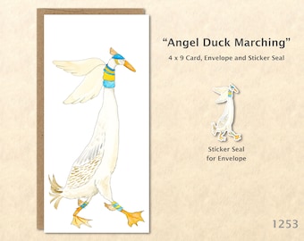Angel Duck Marching Note Card Easter Card Customizable Blank Note Card Watercolor Art Card