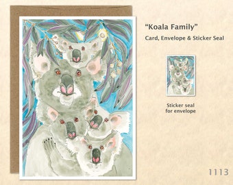 Koala Family Card Koala Bear Customizable Blank Note Card Watercolor Art Card Greeting Card