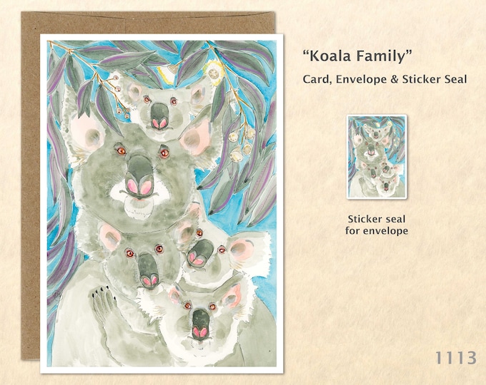 Koala Family Card Koala Bear Customizable Blank Note Card Watercolor Art Card Greeting Card