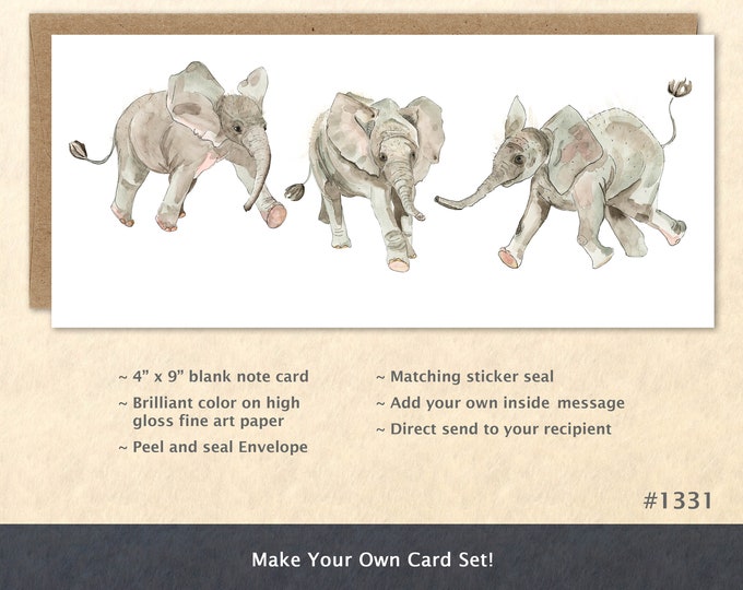 Baby Elephants Note Card Cute Baby Elephants Cute Baby Animals Animal Babies Blank Note Card Art Card Greeting Card