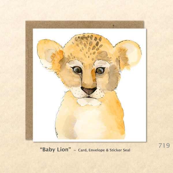 Baby Lion Note Card Baby Animal Card Cute Lion Card Cute Animal Baby Gift Customizable Blank Note Card Watercolor Art Card Greeting Card