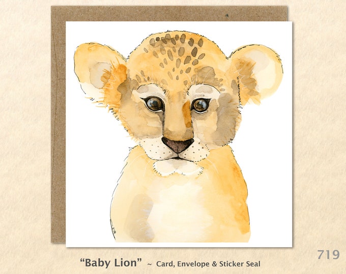 Baby Lion Note Card Baby Animal Card Cute Lion Card Cute Animal Baby Gift Customizable Blank Note Card Watercolor Art Card Greeting Card