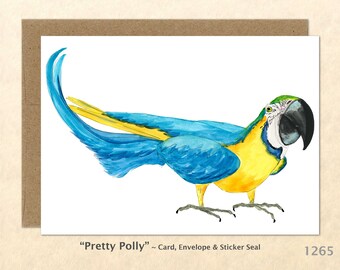 Parrot Note Card Blue and Gold Macaw Card Bird Card Customizable Blank Card Watercolor Art Card Blank Note Card