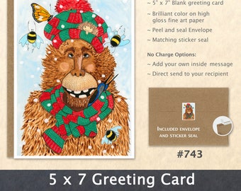 Scottish Bigfoot Card Christmas Bigfoot Blank Note Card Watercolor Art Cards Customizable Greeting Cards