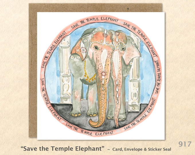 Save the Temple Elephant Note Card Endangered Animals Watercolor Art Blank Note Card Art Customizable Greeting Card