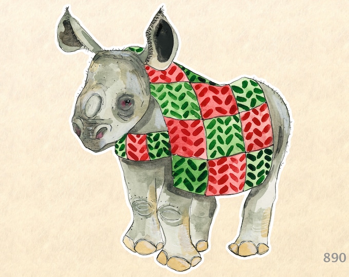 Baby Rhino Dressed for Christmas Sticker Gift Wrapping Sticker Laptop Stickers Water Bottle Stickers Scrapbook Stickers