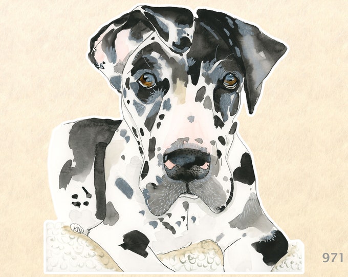 Great Dane Puppy Sticker Cute Dog Sticker Watercolor Art Water Bottle Sticker Scrapbook Sticker iPhone Android Macbook Decal