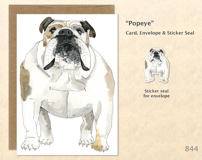 Popeye the Bulldog Note Card Dog Cards Cute Dog Cards Blank Note Card Art Cards Greeting Cards Watercolor Cards