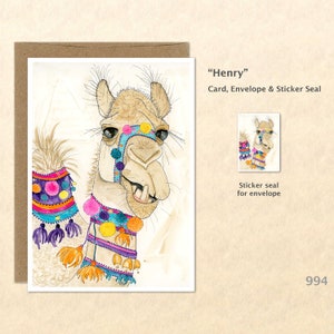 Camel Note Card Decorated Camel Customizable Blank Note Card Watercolor Art Greeting Card 画像 1