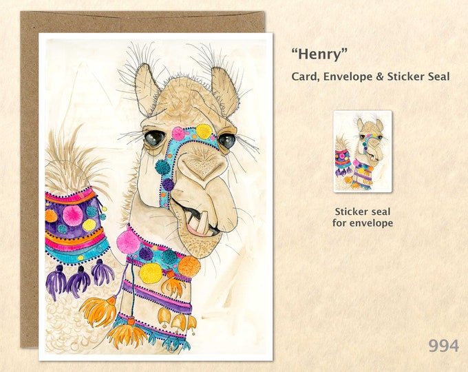 Camel Note Card Decorated Camel Customizable Blank Note Card Watercolor Art Greeting Card