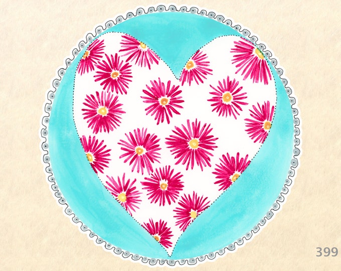 Heart and Flowers Mandala Sticker, Heart Stickers, Love Stickers, Valentine Stickers, Flower Stickers, Scrapbook Stickers