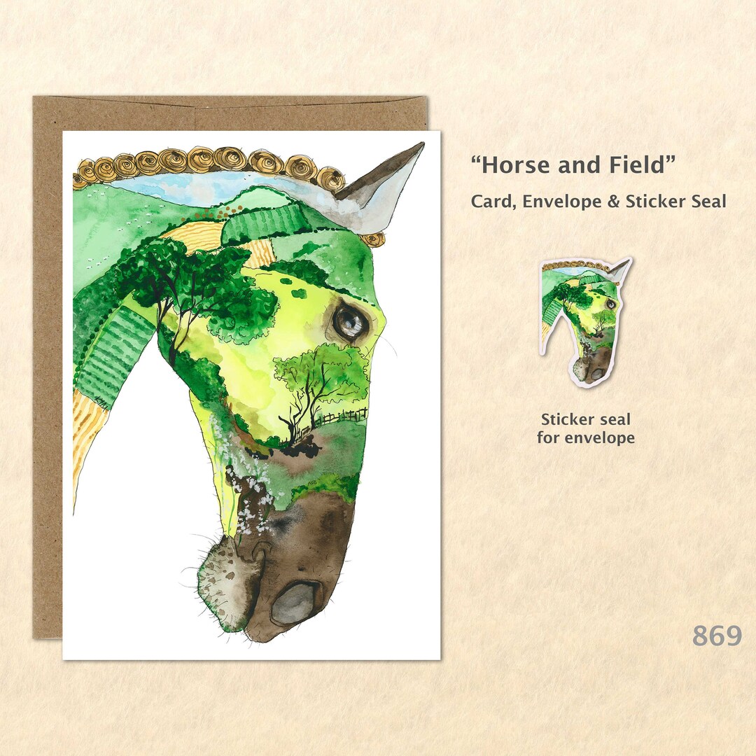 Horse and Field Note Card Flower Card Country Landscape Farm Card Blank ...