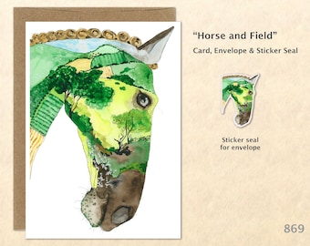 Horse and Field Note Card Flower Card Country Landscape Farm Card Blank Note Card Art Cards Greeting Cards Watercolor Cards
