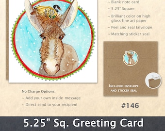 Donkey and Goose Christmas Card Card Blank Note Card Art Card Greeting Card Watercolor Card Holiday Card
