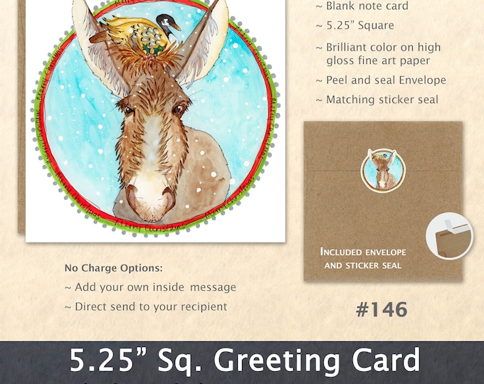 Donkey and Goose Christmas Card Card Blank Note Card Art Card Greeting Card Watercolor Card Holiday Card