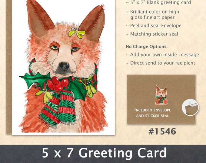 Christmas Fox Note Card Xmas Card Fox Card Customizable Blank Note Card Watercolor Art Card Greeting Card