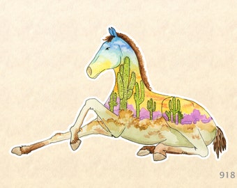 Ellie's Horse Sticker Chapparral Sticker Cactus Sticker Watercolor Art Sticker Water Bottle Sticker Scrapbooking Sticker
