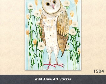 Barn Owl in the Dandelions Sticker Bird Sticker Wildlife Sticker Water Bottle Sticker Scrapbook Sticker Laptop Decal Watercolor Art Sticker