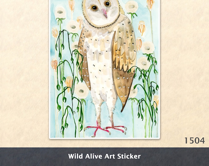 Barn Owl in the Dandelions Sticker Bird Sticker Wildlife Sticker Water Bottle Sticker Scrapbook Sticker Laptop Decal Watercolor Art Sticker