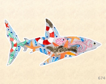 Shark Sticker Eco Sticker Fish Sticker Watercolor Art Laptop Sticker Water Bottle Sticker Scrapbooking Sticker