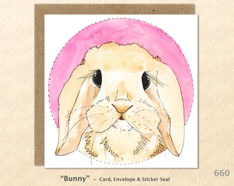 Easter Bunny Note Card Rabbit Card Cust Baby Animals Customizable Blank Greeting Card Watercolor Art Card