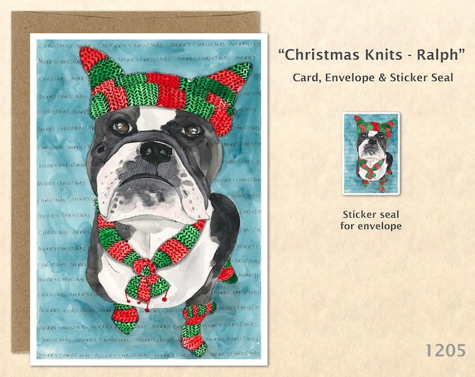 Christmas Card Dog Dressed for Christmas Holiday Note Card Blank Watercolor Card Art Card Cute Dog Card