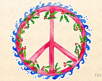 Peace Sign and Holly Christms Sticker Gift Wrapping Sticker Laptop Stickers Water Bottle Stickers Scrapbook Stickers