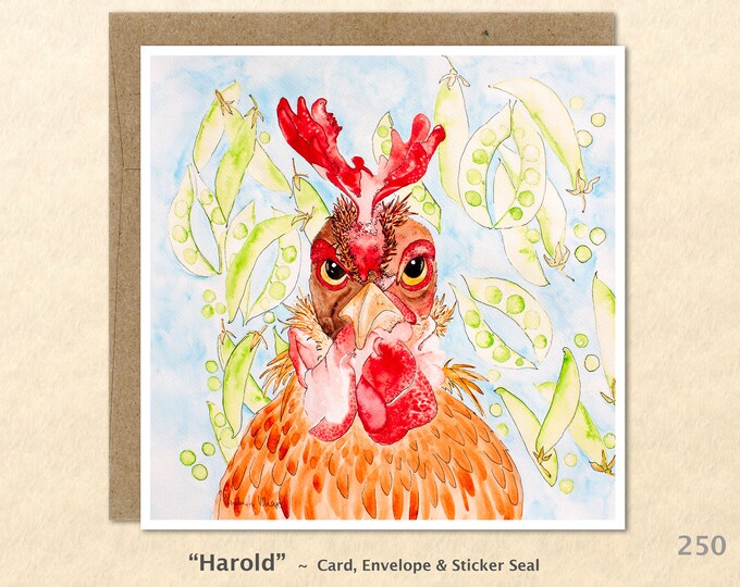 Wacky Rooster Note Card Chicken Card Rooster Card Funny Farm Yard Card Farm Animal Card Blank Note Card Watercolor Art Card Greeting Card