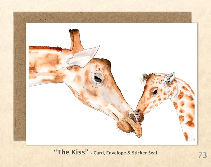 Giraffe Mom and Baby Note Card Baby Animal Card Wildlife Card Family Love Cute Animal Customizable Watercolor Art Card