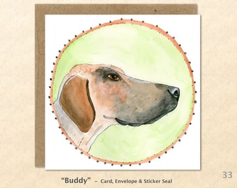 Hound Dog Note Card Bloodhound Personalisierbar Blanko Notizkarte Aquarell Kunst Grußkarte