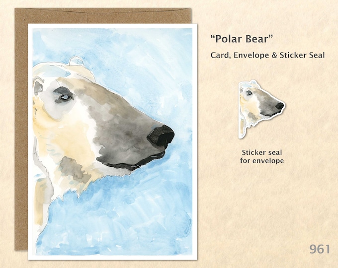 Polar Bear Note Card Customizable Blank Note Card Watercolor Wildlife Card Art Cards Greeting Cards