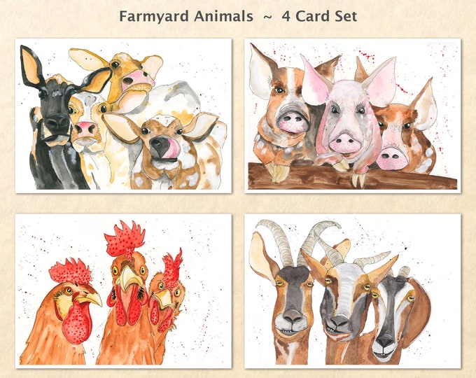 Farm Animal Cards, Chicken Cards, Goat Cards, Cow Cards, Pig Cards, Fun Animal Cards, Blank Note Cards, Art Cards