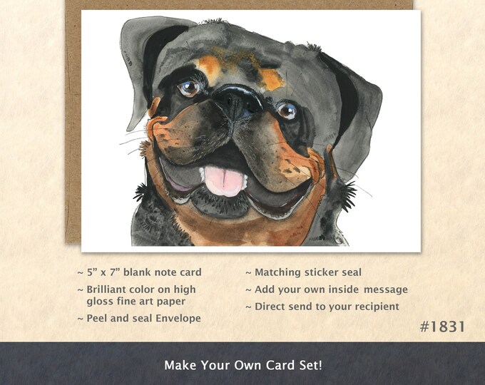 Rottweiler Greeting Card  Dog Card Rotty Card Cute Animal Card Customizable Blank Note Card Art Card Greeting Card