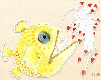 Angling for Love Fish Sticker Heart Sticker Valentines Sticker Laptop Stickers Water Bottle Stickers Scrapbooking Stickers