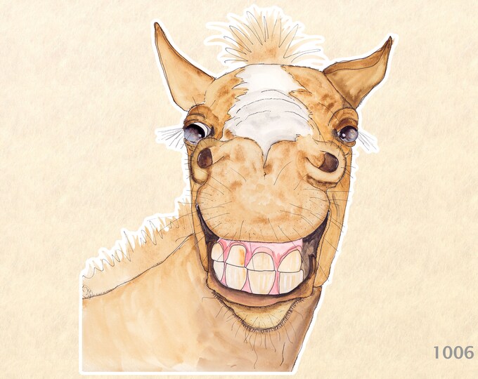 Grinning Horse Sticker Farm Animal Sticker Watercolor Art Sticker Water Bottle Sticker Scrapbooking Sticker